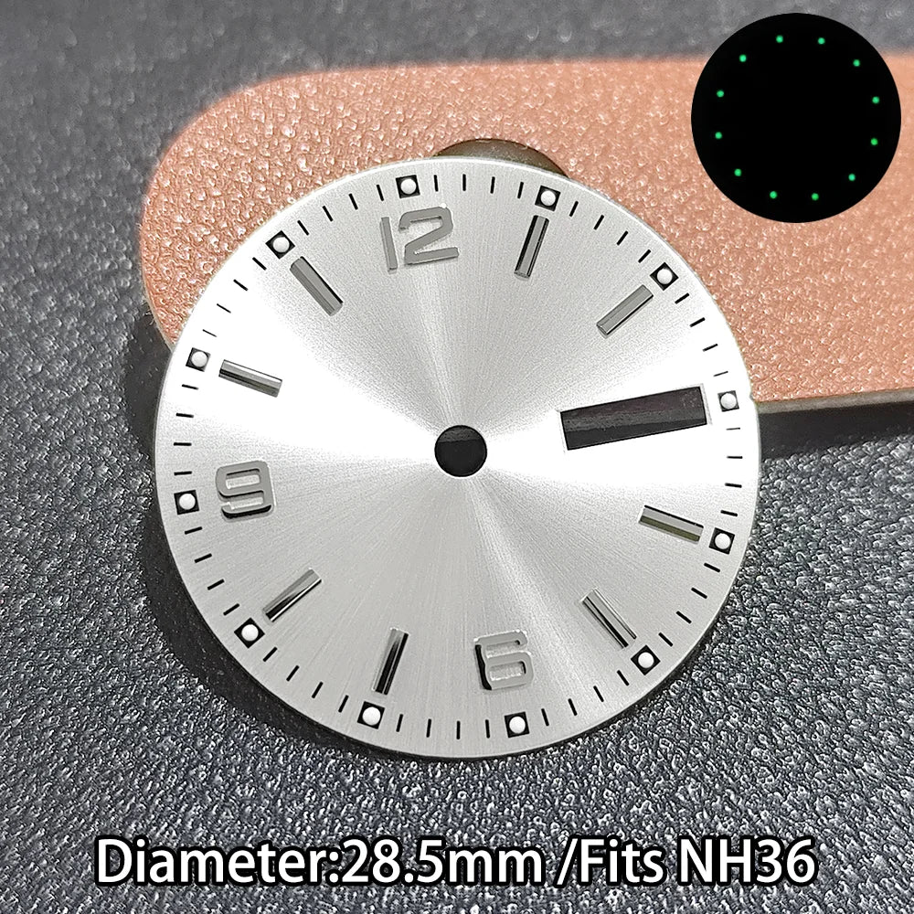 NH36 Dial 28.5mm Green Luminous For Nh36 Movement with hands set 8x12x12.5mm