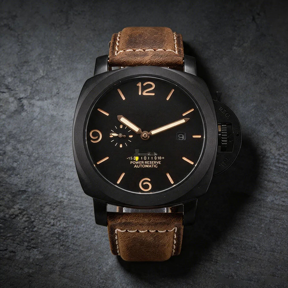 49mm Radiomir Mod Watch ST2533 Movement Luminous Dial mineral crystal PVD Black sub second