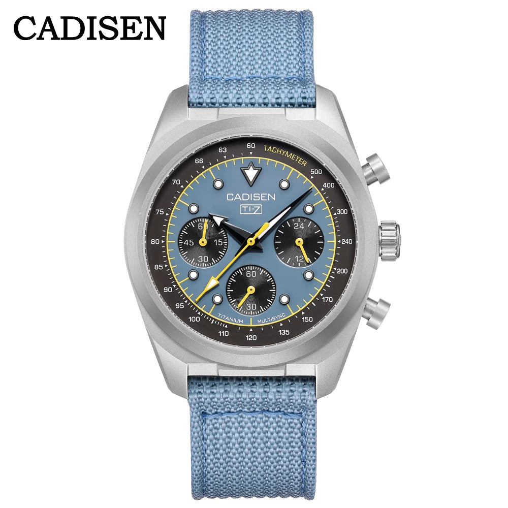 40mm CADISEN Titanium TI-7 MULTISYNC Chronograph VK63 AR Sapphire Luxury Quartz Watch For Man