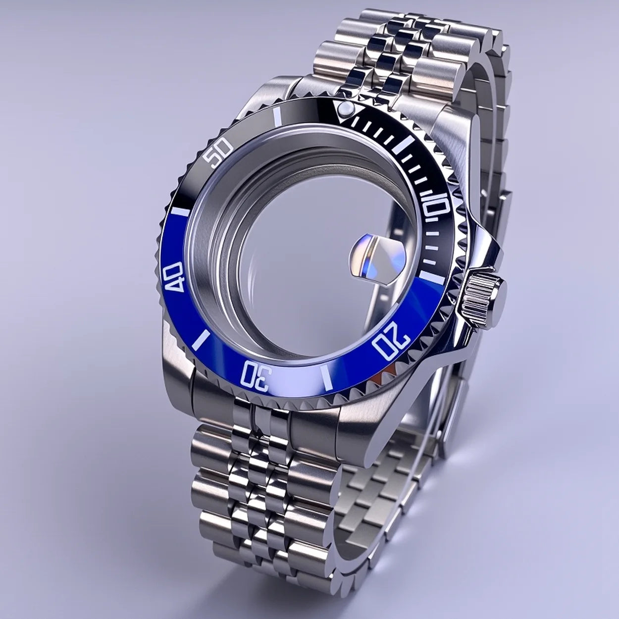 40mm SUB Case NH35 Sliver with Sapphire Crystal 120 Click Compatible with NH34/NH35/NH36 Movements Water-Resistant 28.5mm Dial