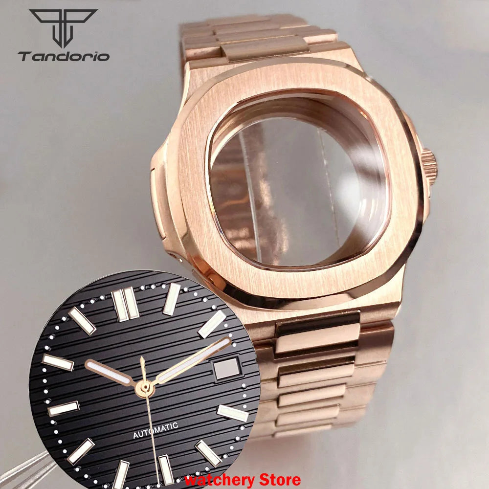40mm Rose Gold Watch Case Bracelet Fit NH35 NH36 Automatic Movement Watch Parts For Nautilus Style Stainless Steel Bracelet