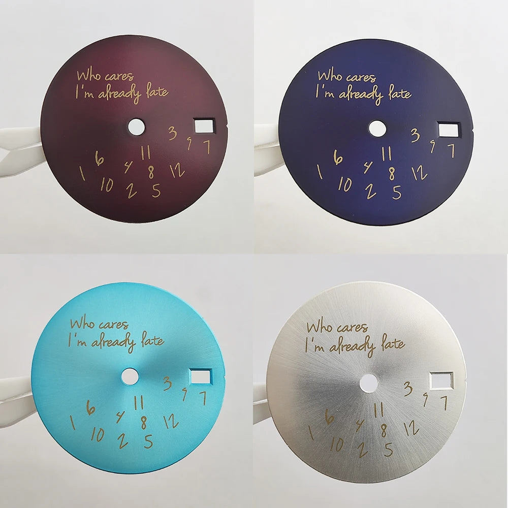 Who Cares Watch Dial 28.5mm nh35 Dial Who cares im already late Dial Watch Face gold text For NH35/NH36 Movement Watch Accessories