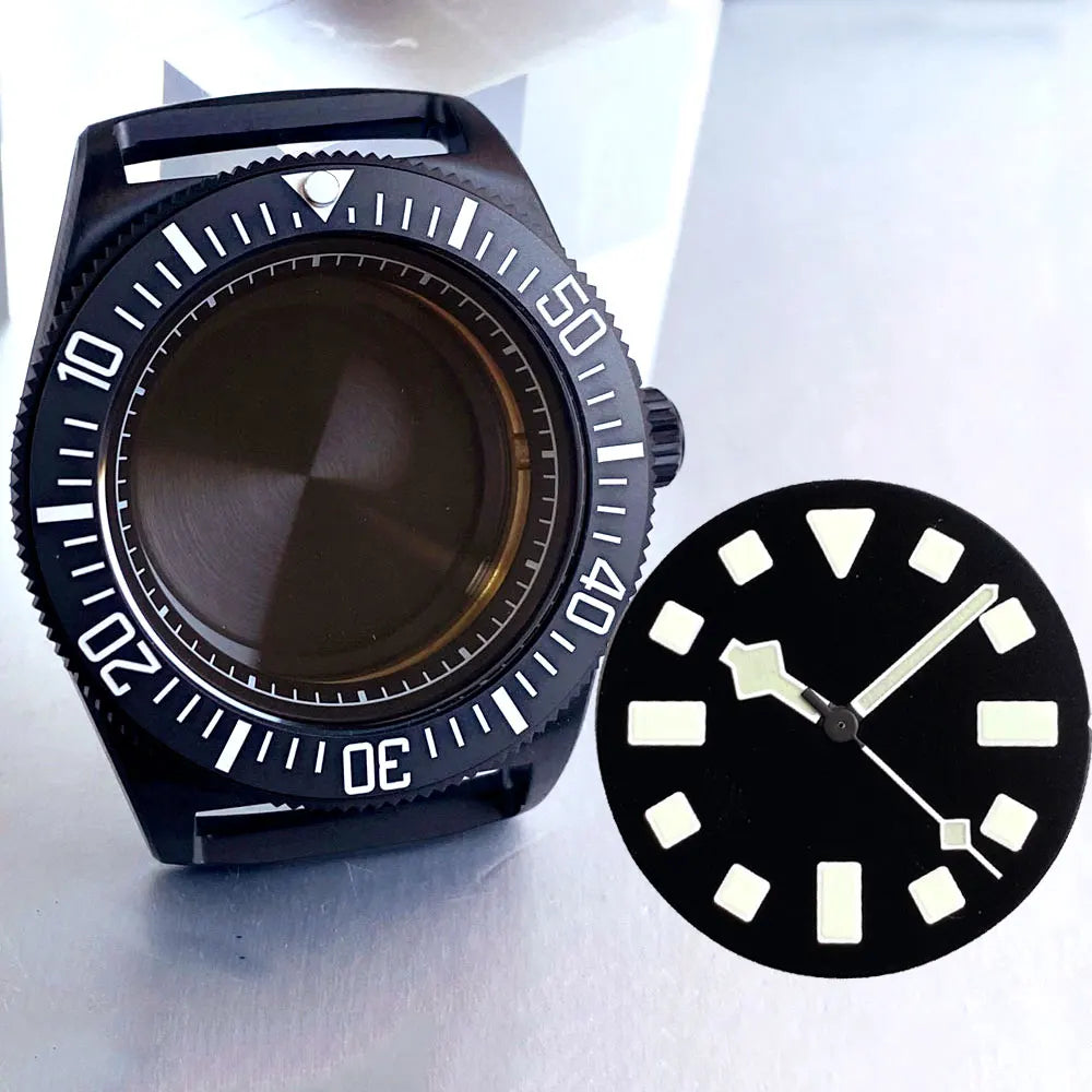 42mm Black PVD FXD Watch Case Sapphire Glass Fit NH35 NH36 NH38 ETA2824 PT5000 ST2130 20Bar
