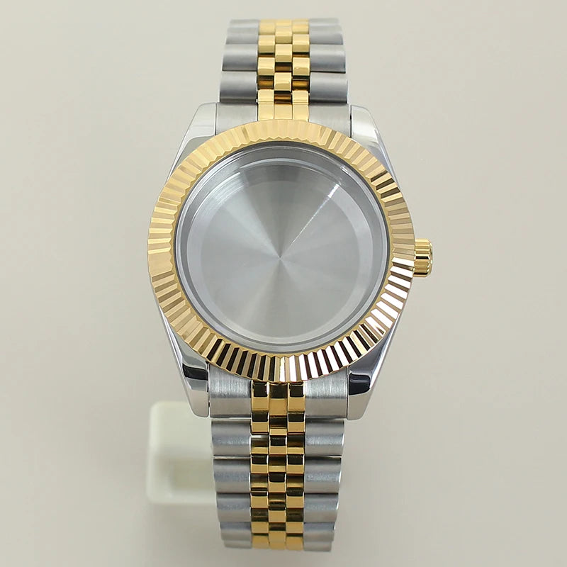 Silver DateJust Watch Case Two Tone Watch Case 39mm 36mm Fluted Sapphire Crystal For Seiko NH35 NH36 NH38 NH34 Miyota 8215 Movement 28.5 Dial Jubilee Bracelet (Copy)