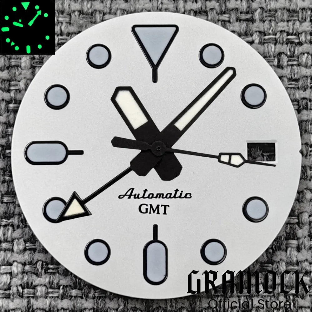 29mm Blue Red Black Orange GMT NH34 White Glossy Dial With Hands C3 Lume Fit NH34 Mechanical Watch Modified Accessories