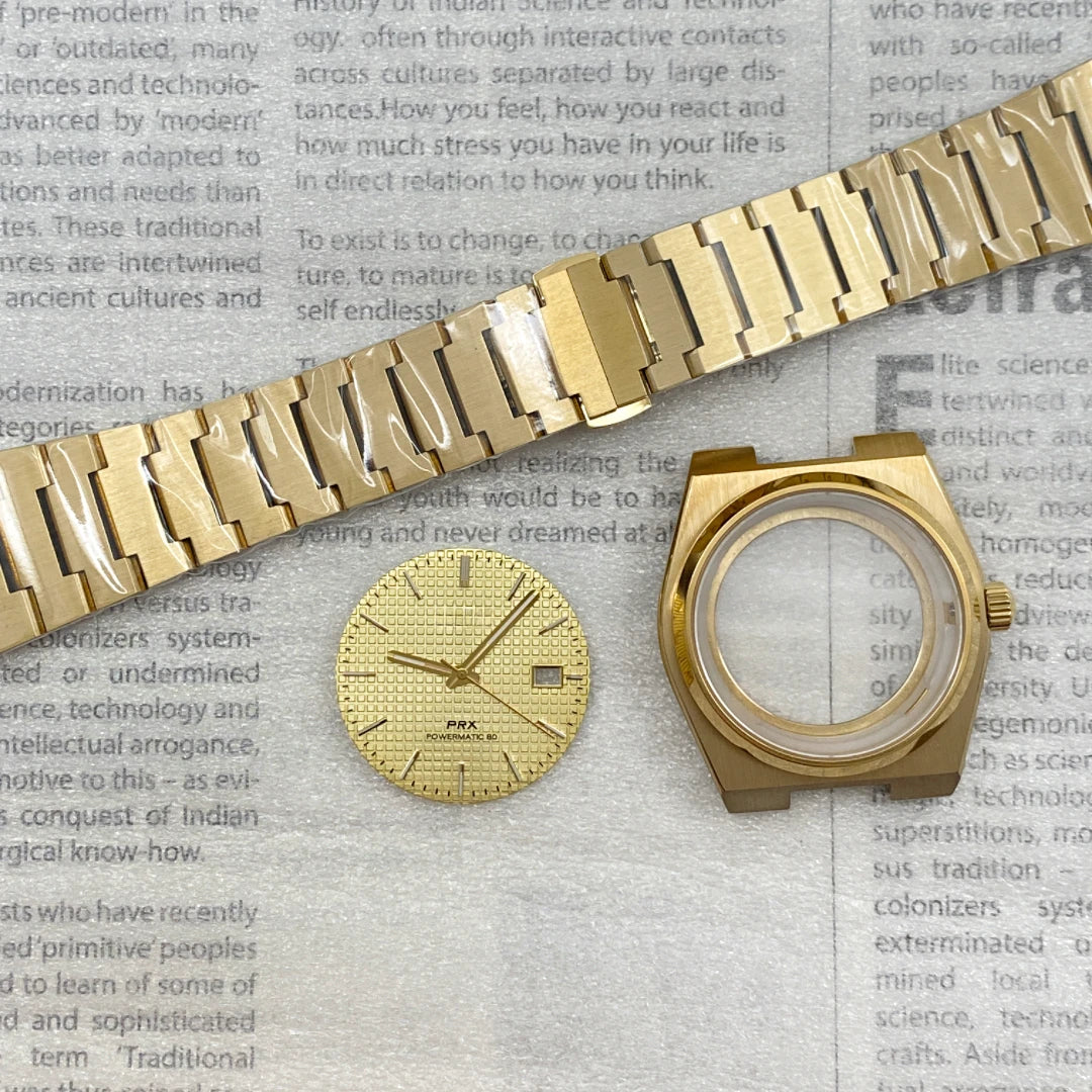 Gold / Rose Gold / PVD Black PRX case 40mm Automatic Modified Case Strap Set Fits Supe Player Prx NH35 NH36 Movement Sapphire Glass Penetrating