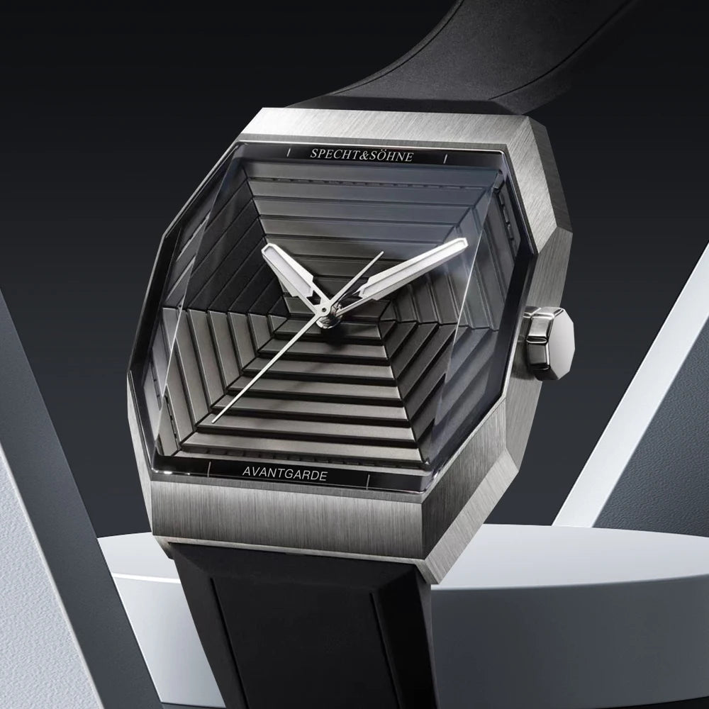 Fashion Octogon Watch 36mm Specht & Söhne Grey Color VH31 Quartz Egyptian Pyramids Dial Rubber Sapphire Crystal Stainless Steel Watch