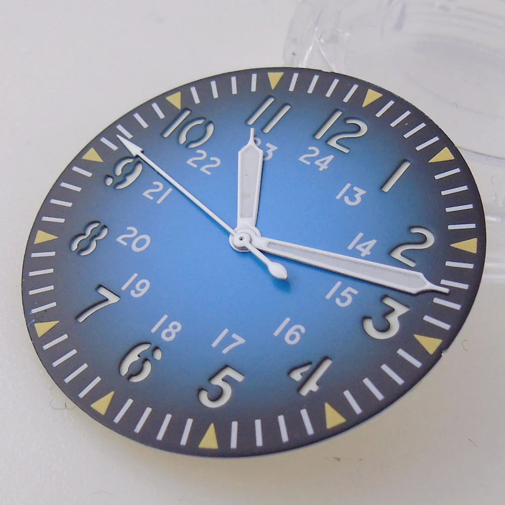 33.5mm Sandwich Watch Dial Grey Red Blue Green Dial Luminous Fit NH35 NH36 ETA2824 PT5000 ST2130 Diver Watch Case White Hand Set