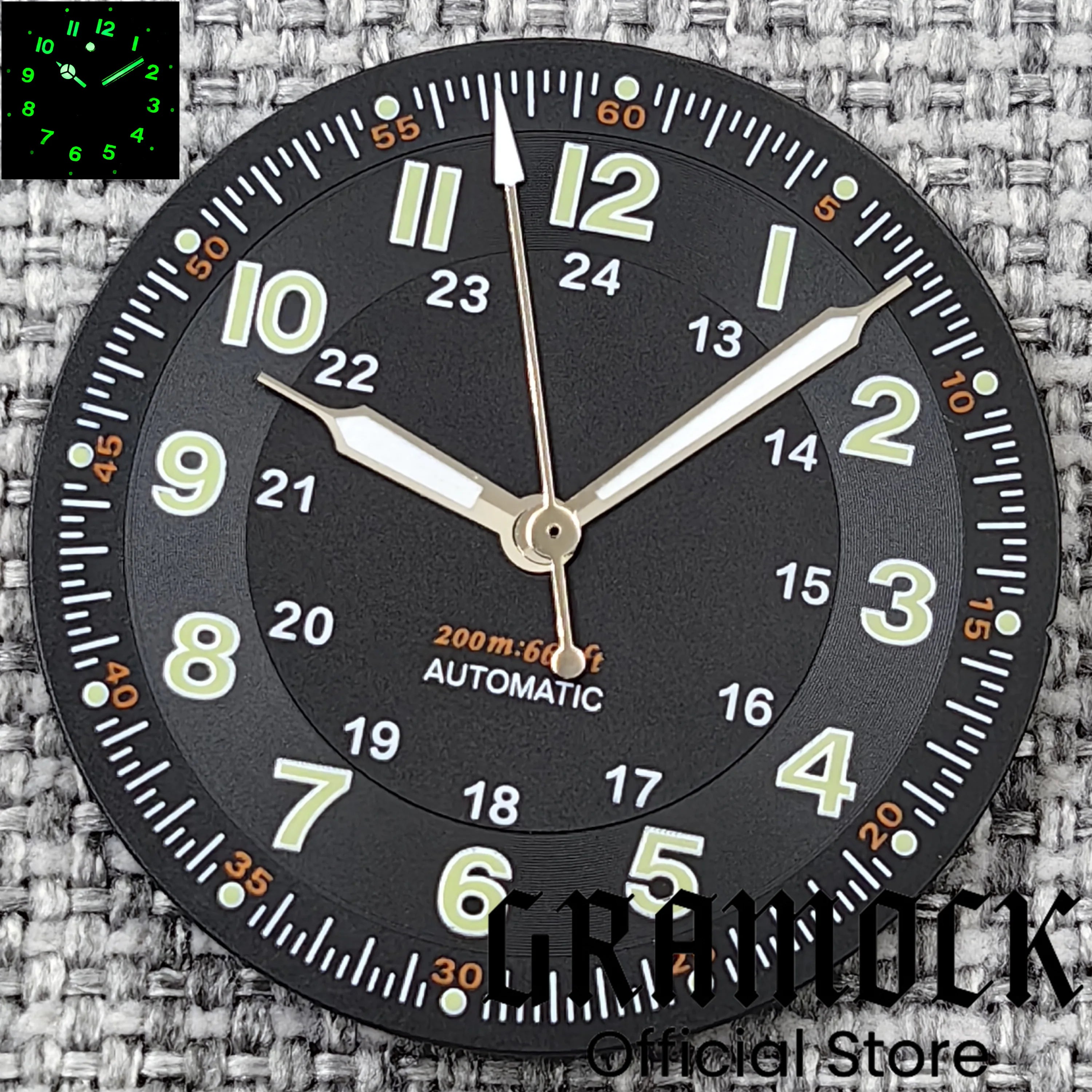 Gramock Classics Sterile 29mm Pilot Black Watch Dial Part for NH35/36 ETA PT5000 Miyota Mingzhu DG ST2130 Movement Part Hand Set