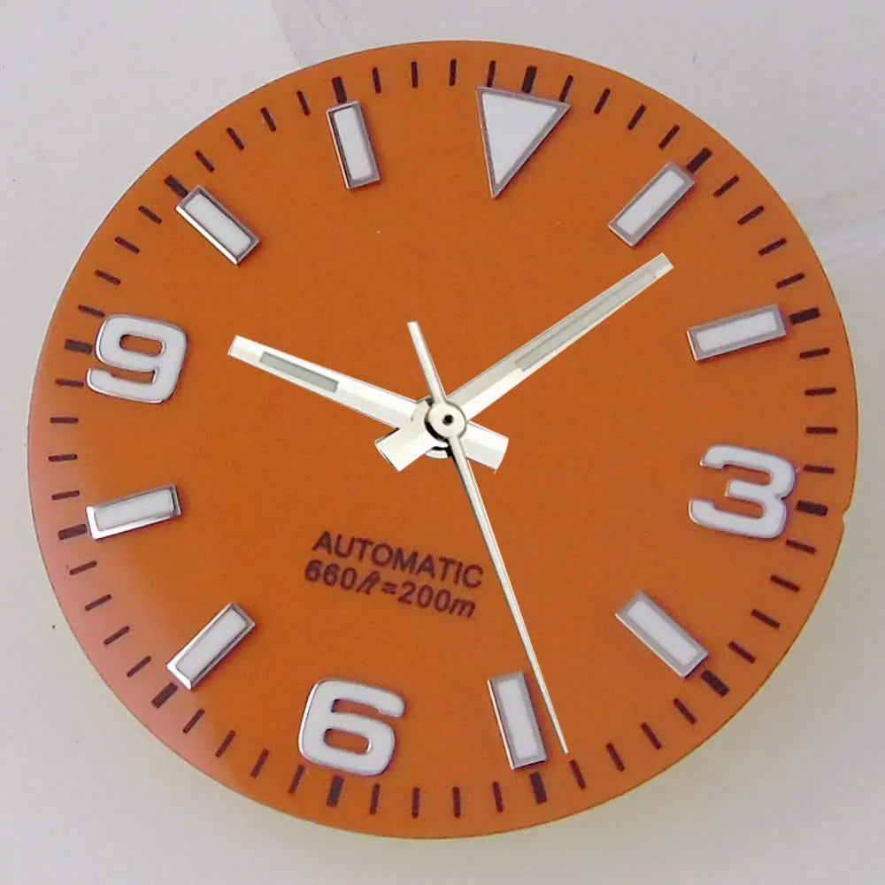 Explorer Watch Dial 29mm Watch Dial Explore Dial Face for NH35 NH36 Movement Black/Orange/Blue Steel Watch parts Green Lume Replacement Parts