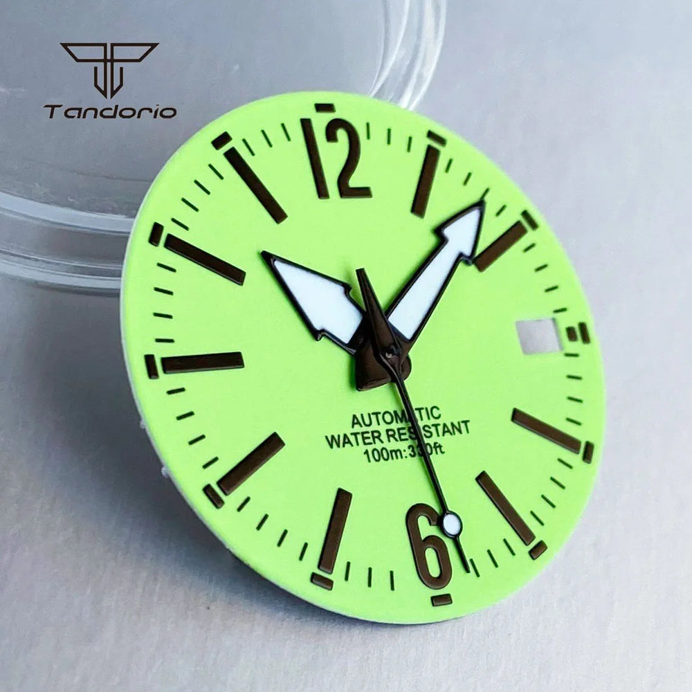 29mm Green Watch Dial Full Luminous Face Hands Set Date Fit NH35 Automatic Movt Men's Wristwatch Accessories Replacement Parts