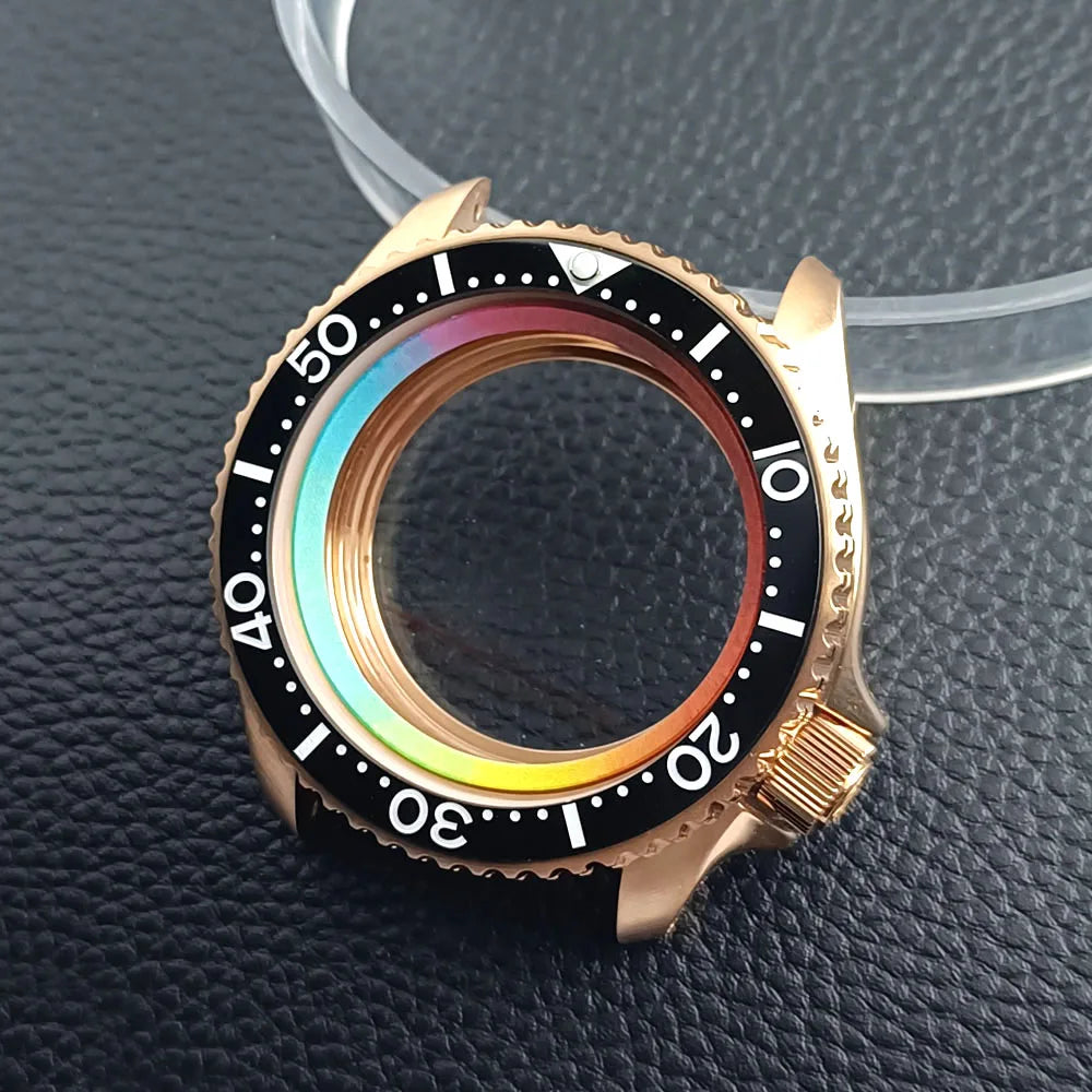 Gold Skx007 Case Mod For NH35 42mm 316 Rose Gold Steel Case Fit NH35 NH36 Movement/Dial Case Plane Sapphire Glass 22mm Strap Watch Box