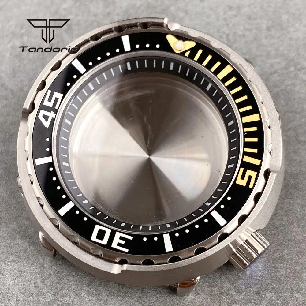 Tuna Can Watch Case 46.5mm Stainless Steel Tuna Style Watch Case Sapphire 4 o'clock Crown Fit NH34 NH35 NH36 NH38 20ATM Waterproof Ceramic Bezel