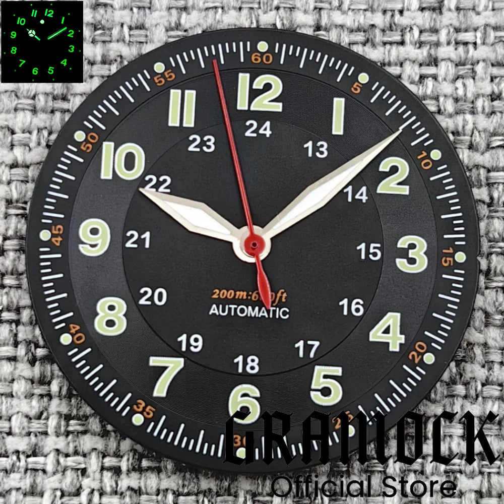 Gramock Classics Sterile 29mm Pilot Black Watch Dial Part for NH35/36 ETA PT5000 Miyota Mingzhu DG ST2130 Movement Part Hand Set