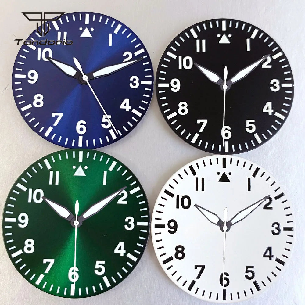 33.5mm Pilot Watch Dial+Hands Black/White/Blue/Green Color Luminous Fit NH35 NH36 NH38 ETA2824 PT5000 ST2130 Miyota82 Movt