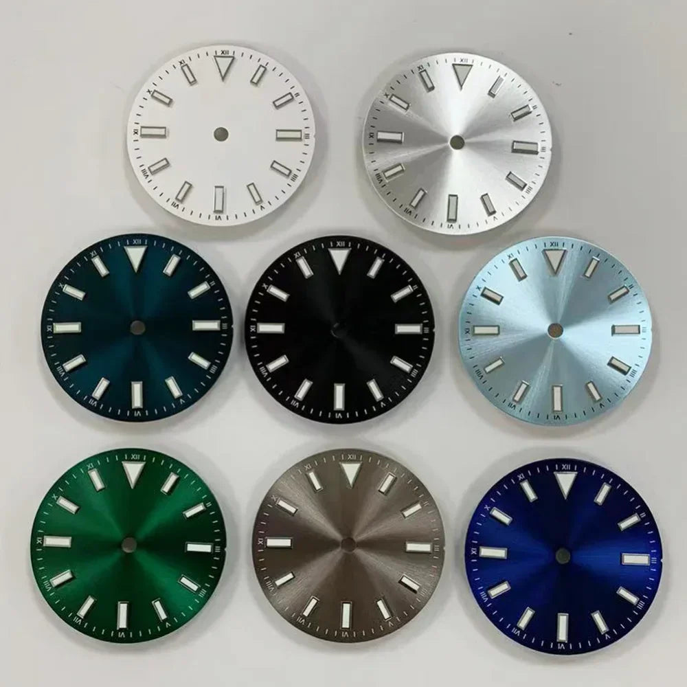 28.5mm Sunray Watch Dial Stripe Nails Green Luminous Font Modified Watch Accessories Suitable for NH35/8215/2836 Movement