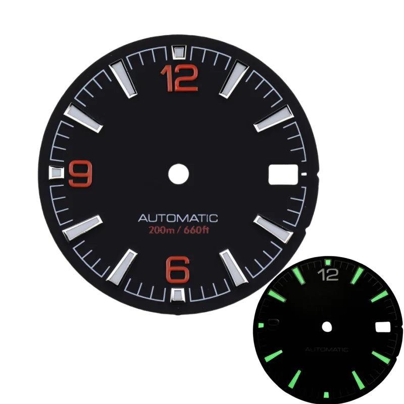 Quality Sea 600m Style Watch Dial With C3 Bgw9 Green Blue Luminous For Nh35 Nh36 Mechanical Movement Skx007 Case 28.5mm Dial