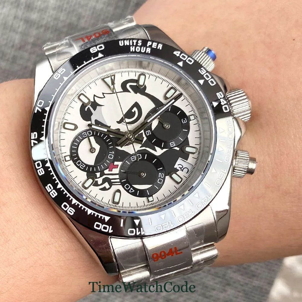 Tandorio 39mm Quartz VK63 Chronograph Panda Crocodile Fashion Tandorio 39mm Quartz VK63 Chronograph Panda Crocodile Fashion