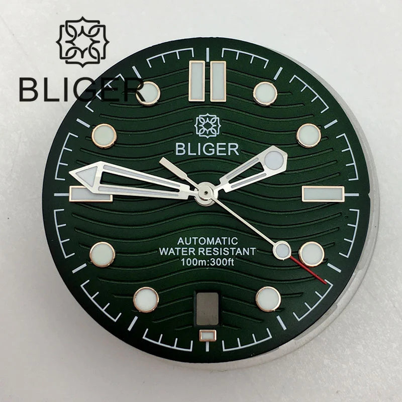 31mm seamaster Wave Watch Dial Hand Set 6 O'clock Date Window Black White Blue Green Fit NH35 Movement Luminus