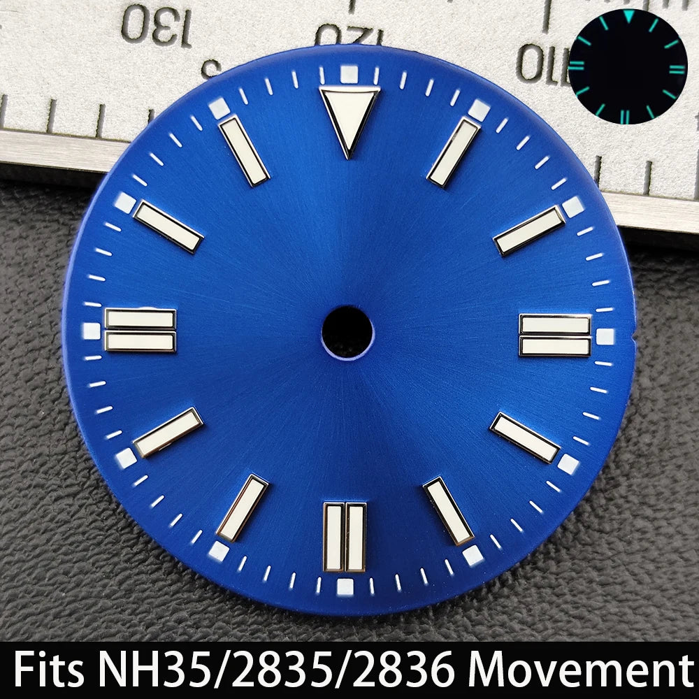 28.5mm Dial single/no calendar watch blue-green/green luminous dial hands fit for N H35/E2815/E2836 movement watch accessories