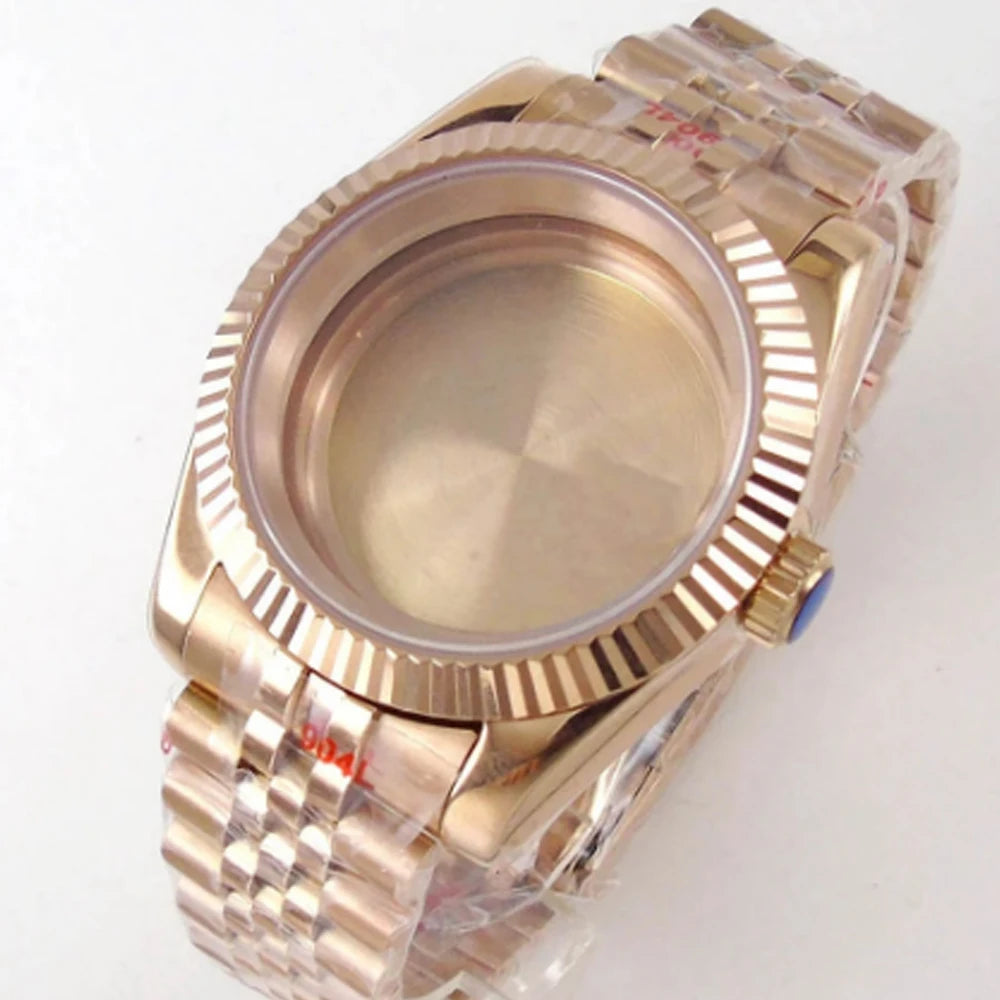 Rose Gold Fulted Watch Case Luxury 36mm/39mm Sapphire watch case Two Tone case 10BARS fit NH35 NH36 NH34 ETA2824 2836 Miyota8215 PT5000 DG2813 3804 movement