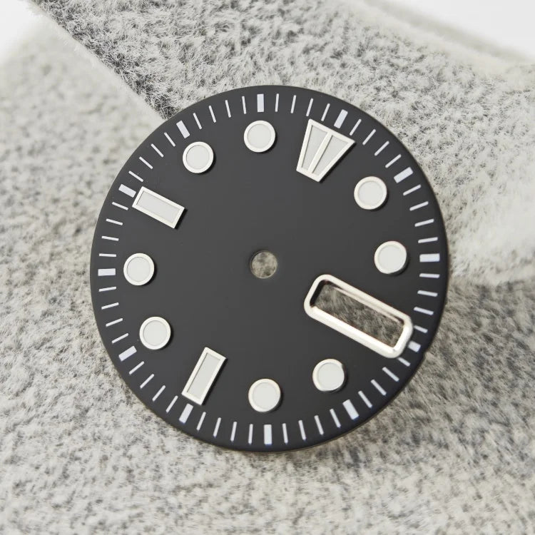 28.5mm NH36 Watch Dial BGW9 Ice Blue Luminous Watch Faces with Dual Date Calendar Window Watch Accessory for NH36 Movement