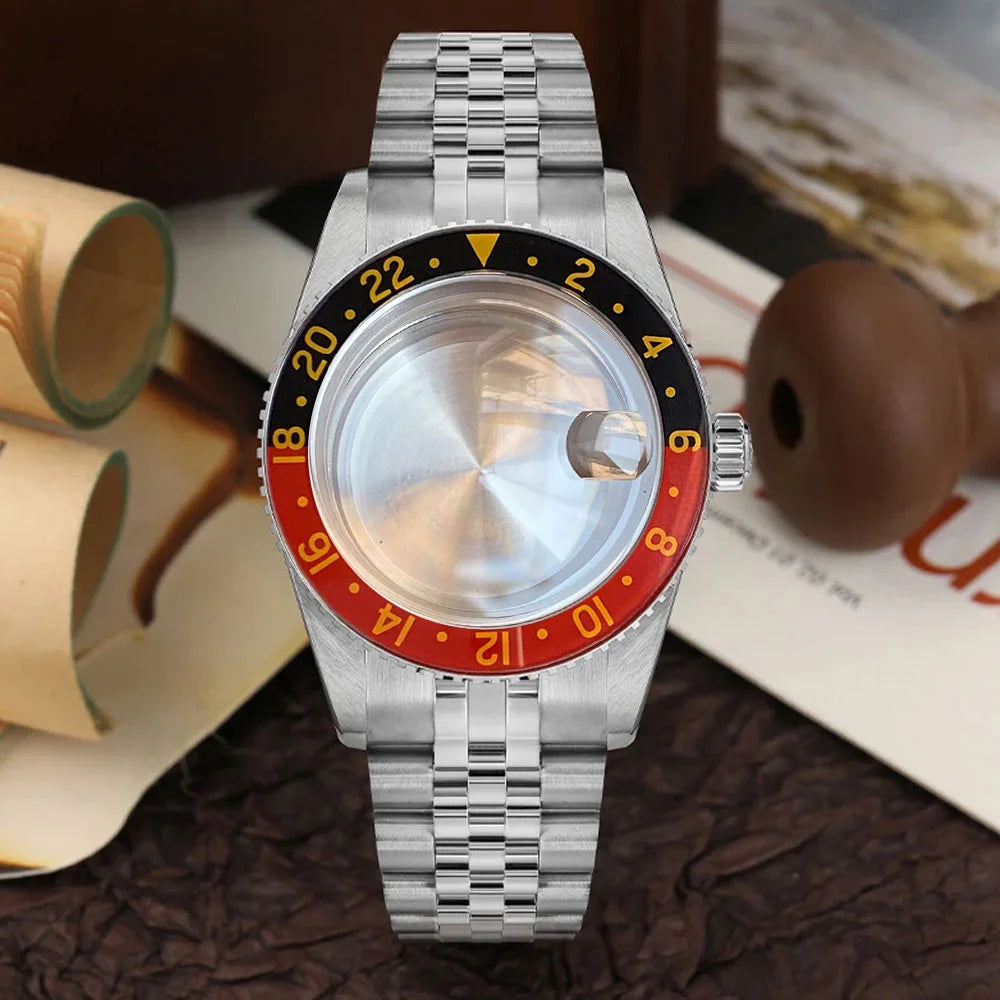 38mm Diver Watch Case GMT Case Stainless Steel Brushed 200M Fit NH34 GMT NH35 Domed Sapphire Glass Alloy Insert 120 Click Bezel