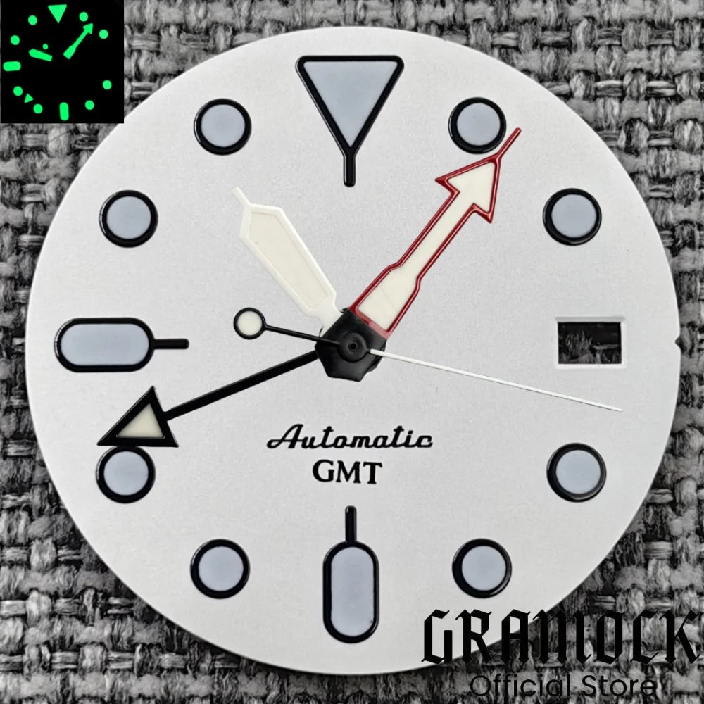 29mm Blue Red Black Orange GMT NH34 White Glossy Dial With Hands C3 Lume Fit NH34 Mechanical Watch Modified Accessories