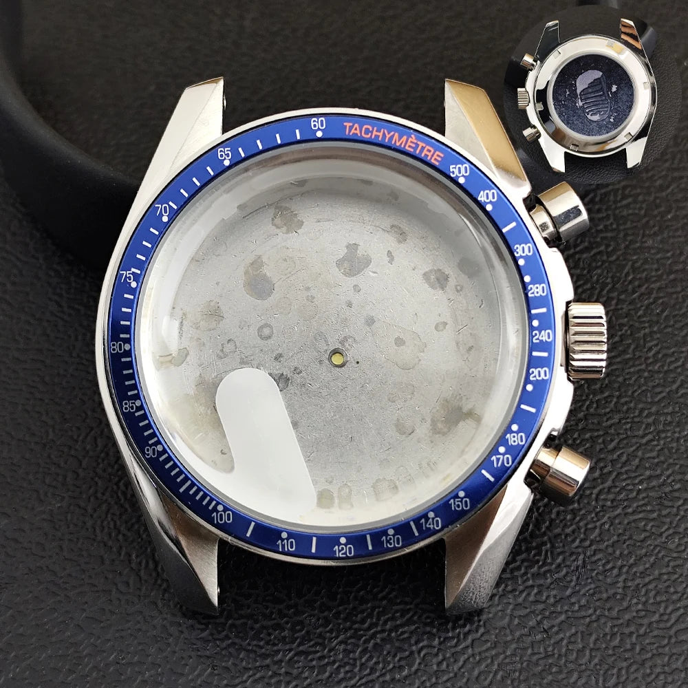 40mm Speedmaster Watch Case Stainless Steel For VK63 VK64 Chronograph Quartz Movement Mineral Moon Foorprint Sterile Caseback