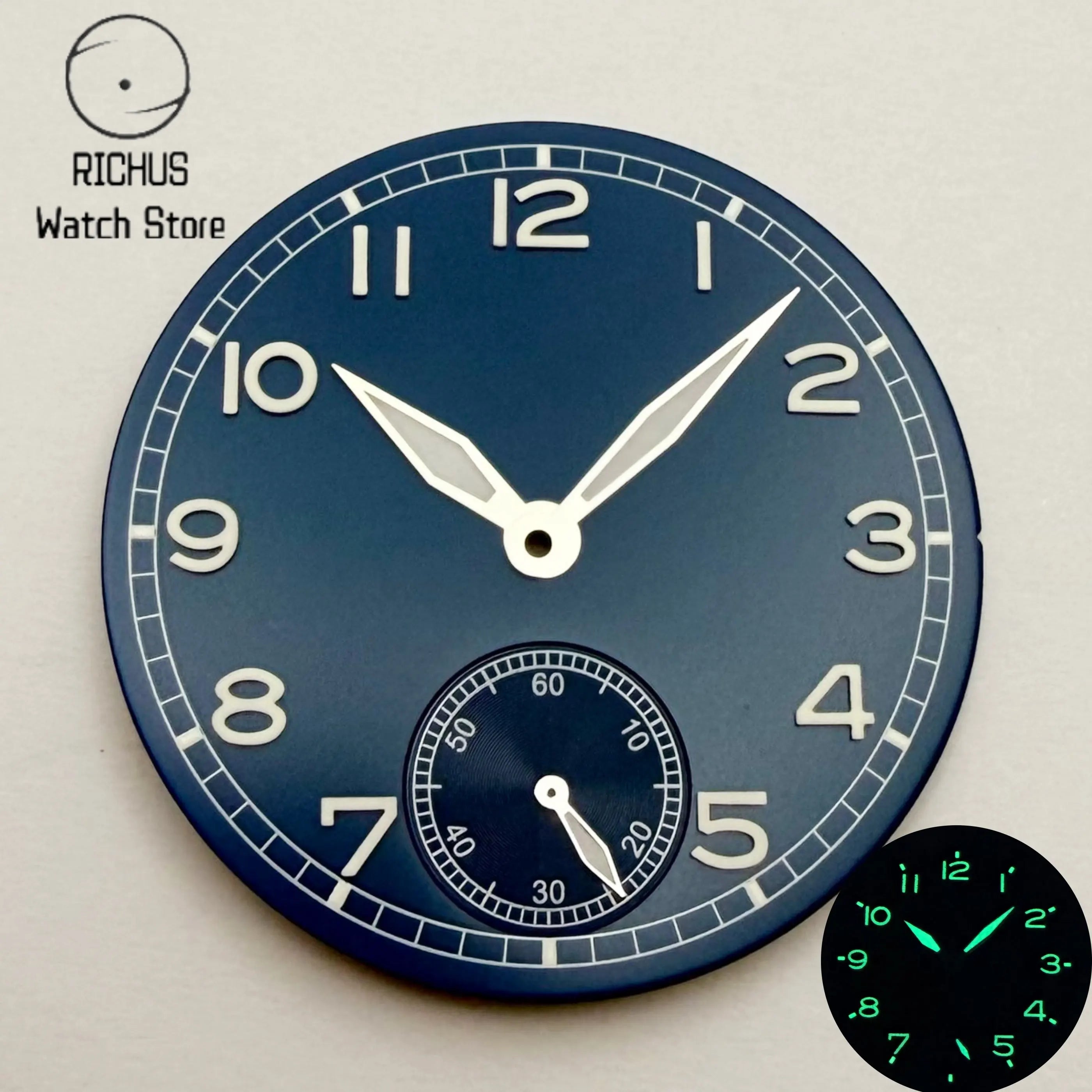 37mm Sterile Watch Dial & Hands Set Green Luminous Sub Seconds Dial Fit ETA6498 ST3621 Movement Watch Mod Parts