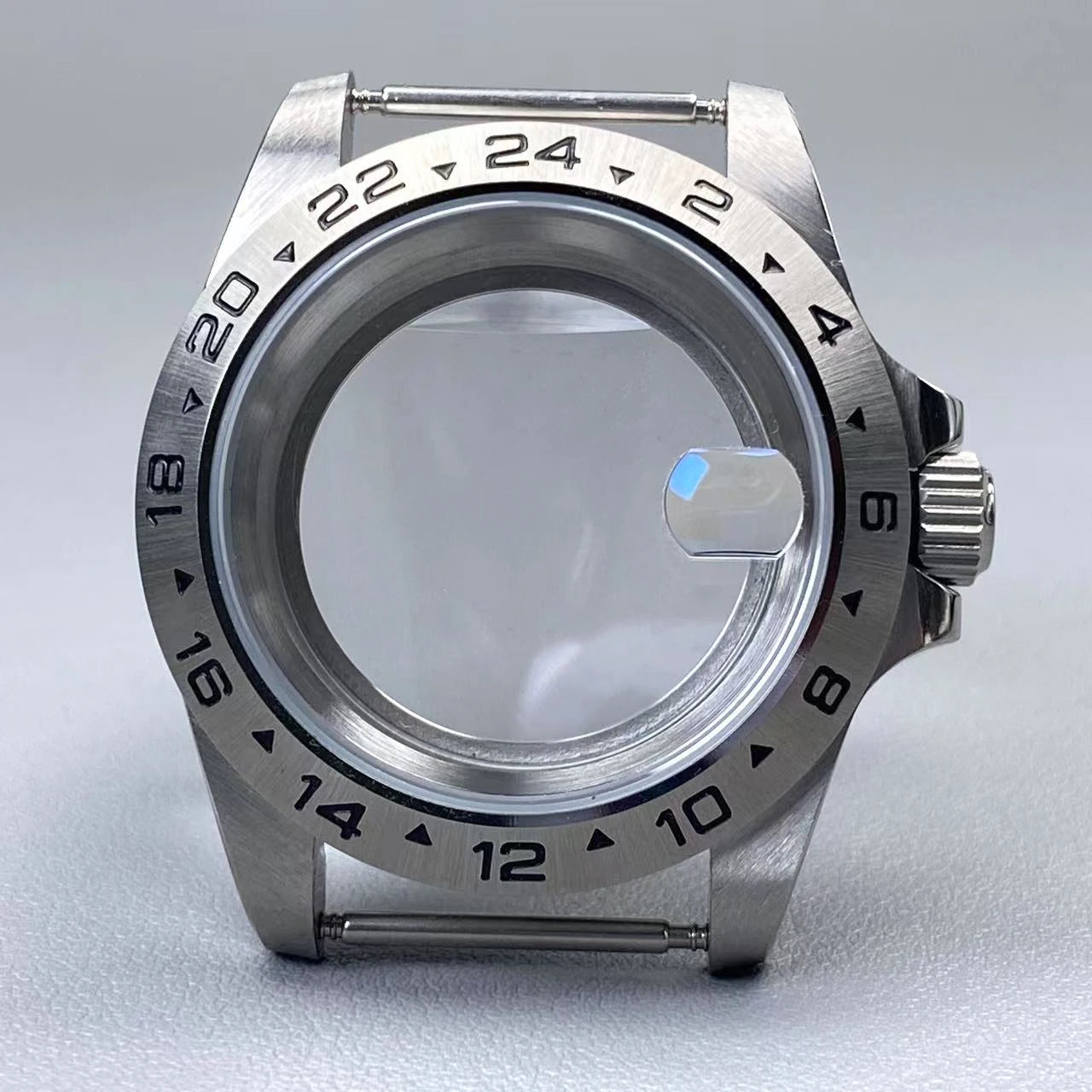 39mm EXP 24 Hour GMT Watch Case Fixed Bezel Sapphire for NH35/NH36 Movement Frosted Steel Strip