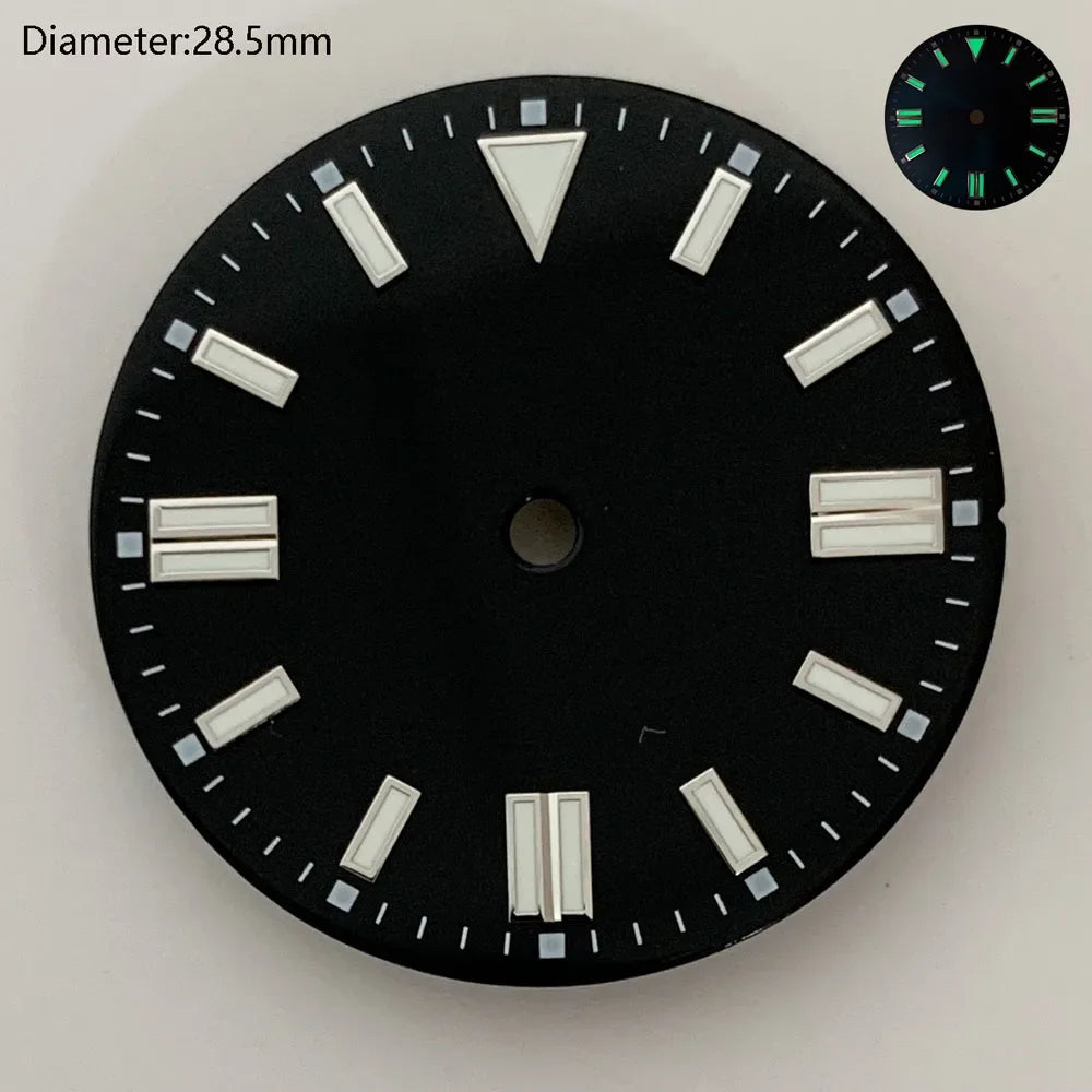 28.5mm NH35 double bar watch dial luminous grass green red dark blue yellow dial for NH35 automatic movement watch accessories can customize logo