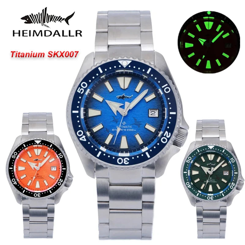 Heimdallr Titanium SKX007 Automatic Mechanical Watch NH35 Movement Sapphire C3 Luminous 200M Waterproof Vintage Wristwatch
