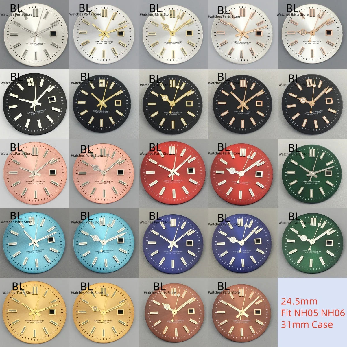 24.5MM Dial for women's watch Sunburst NH05 Watch Dial Gold Rose Sticks Number Women's Mechanical Watch Modified Parts Fit 31mm NH05 NH06 Watch