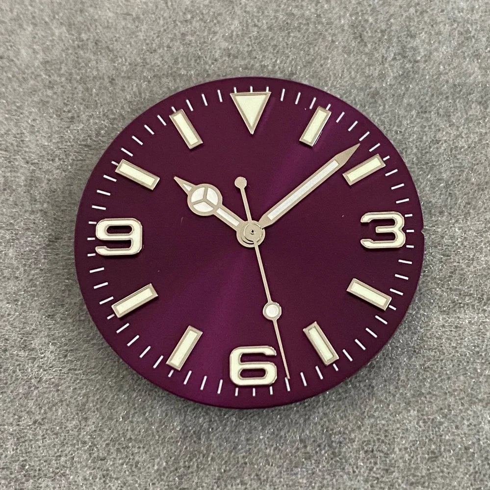 28.5mm Watch Dial + Hands Green Luminous Sun Pattern Modified 369 Nail Dial Watch Faces Accessory Fit NH35/NH36/4R/7S Movement