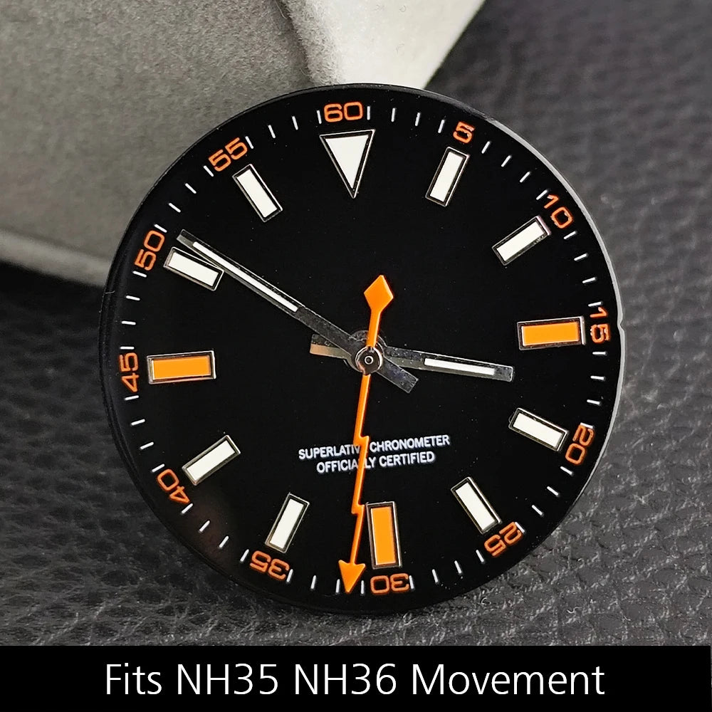 28.5MM Watch Dial Luminous Dial Fit NH35/M8215/E2824 Movement Accessories Watch Parts Watch For man Sterile Dial NH35 Hands