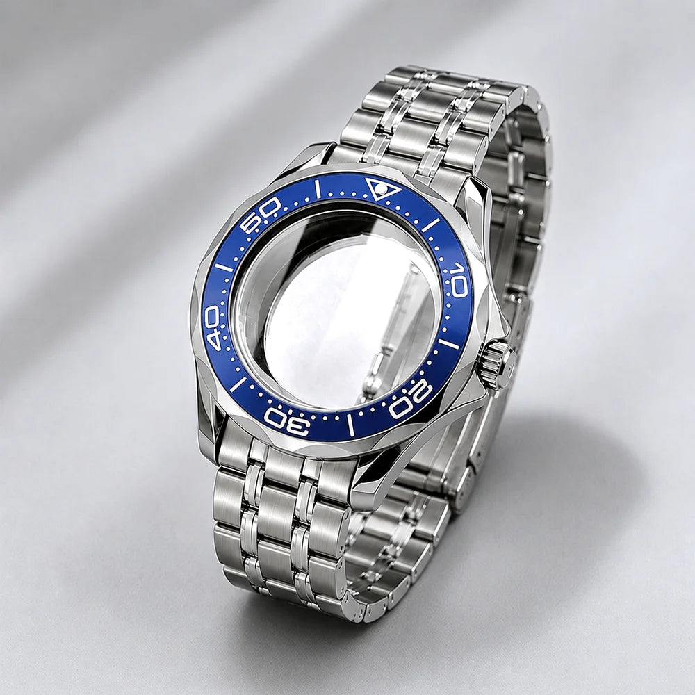 NEW 42mm Seamaster Case with 38mm bezel for NH34/35 NH36 movement Sapphire 10ATM Stainless steel watch box dual crown