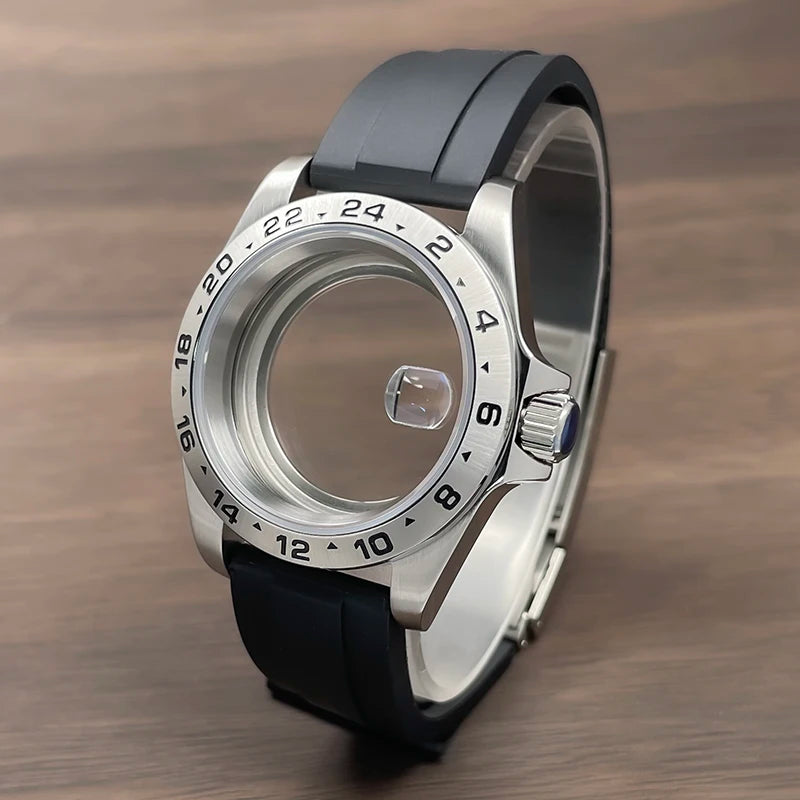 39mm GMT Watch Case fixed bezel 24H Mark Nh35 Case Stainless Steel Sapphire Fit Nh34 Nh35 Nh36 Nh38 Movement
