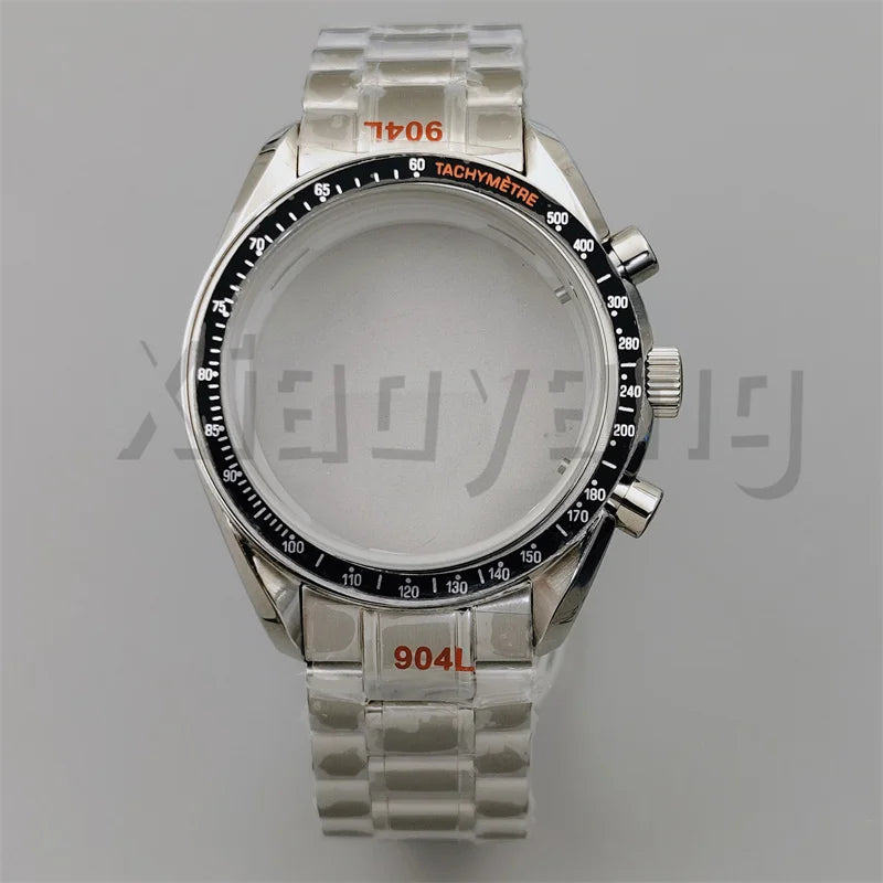 Speed Master Case 40mm VK63 Silver Watch Case Blue Green Black Silver Insert With Coated Glass For VK63 Quartz Chronograph Movement Steel Bracelet