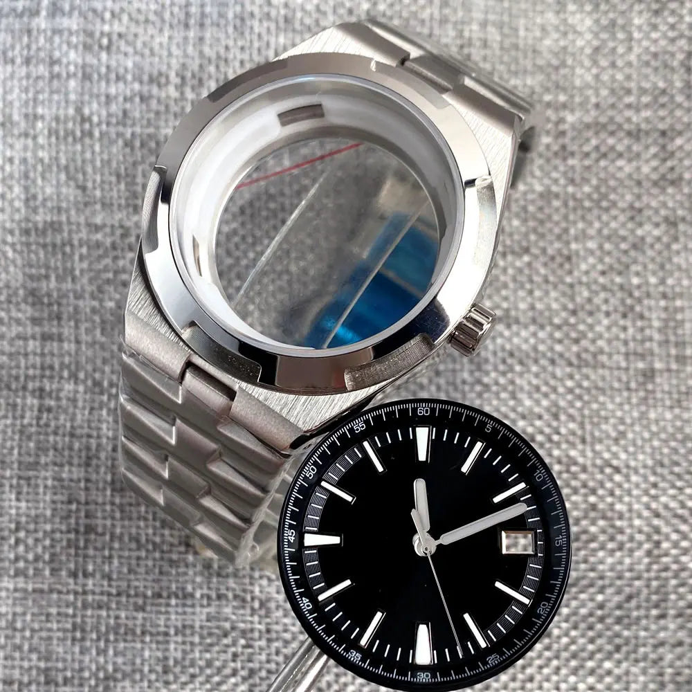 41mm Overseas Watch case NH34 NH35 NH36 NH70 NH72 Movement 33MM Dial Lume Hand Watch Part Mod Brush Finish Bracelet