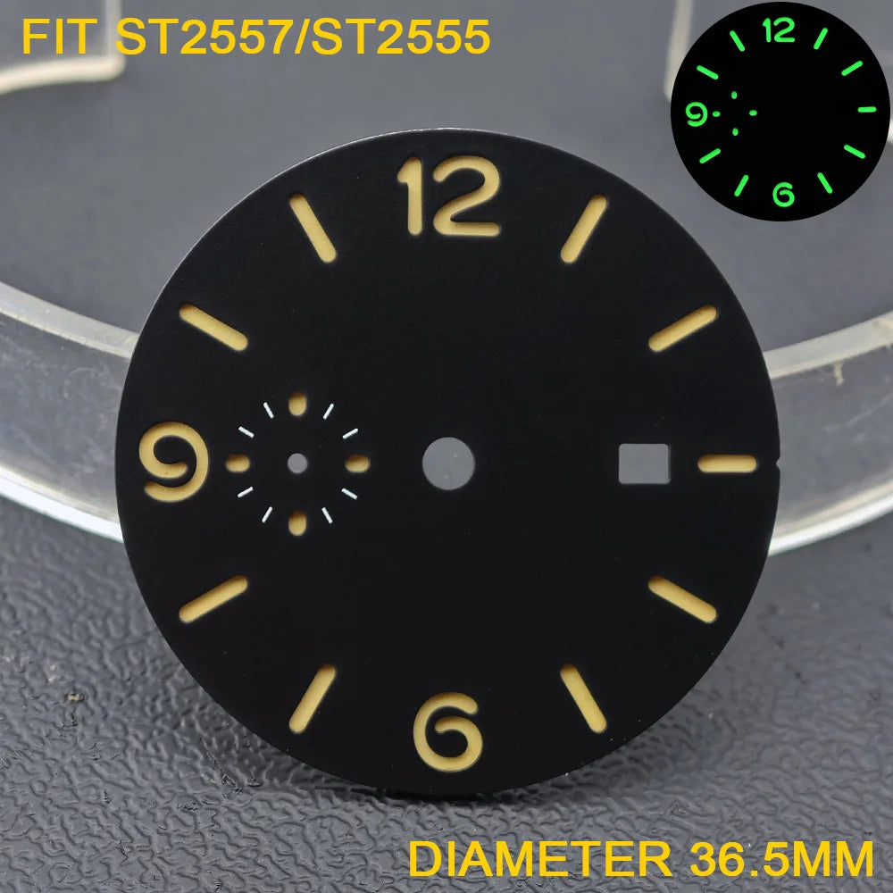 33.9/36.5mm Diameter Green Luminous Sterile Dial for Seagull GMT ST2557/ST2555 Movement with Single Calendar,Custom DIY logo