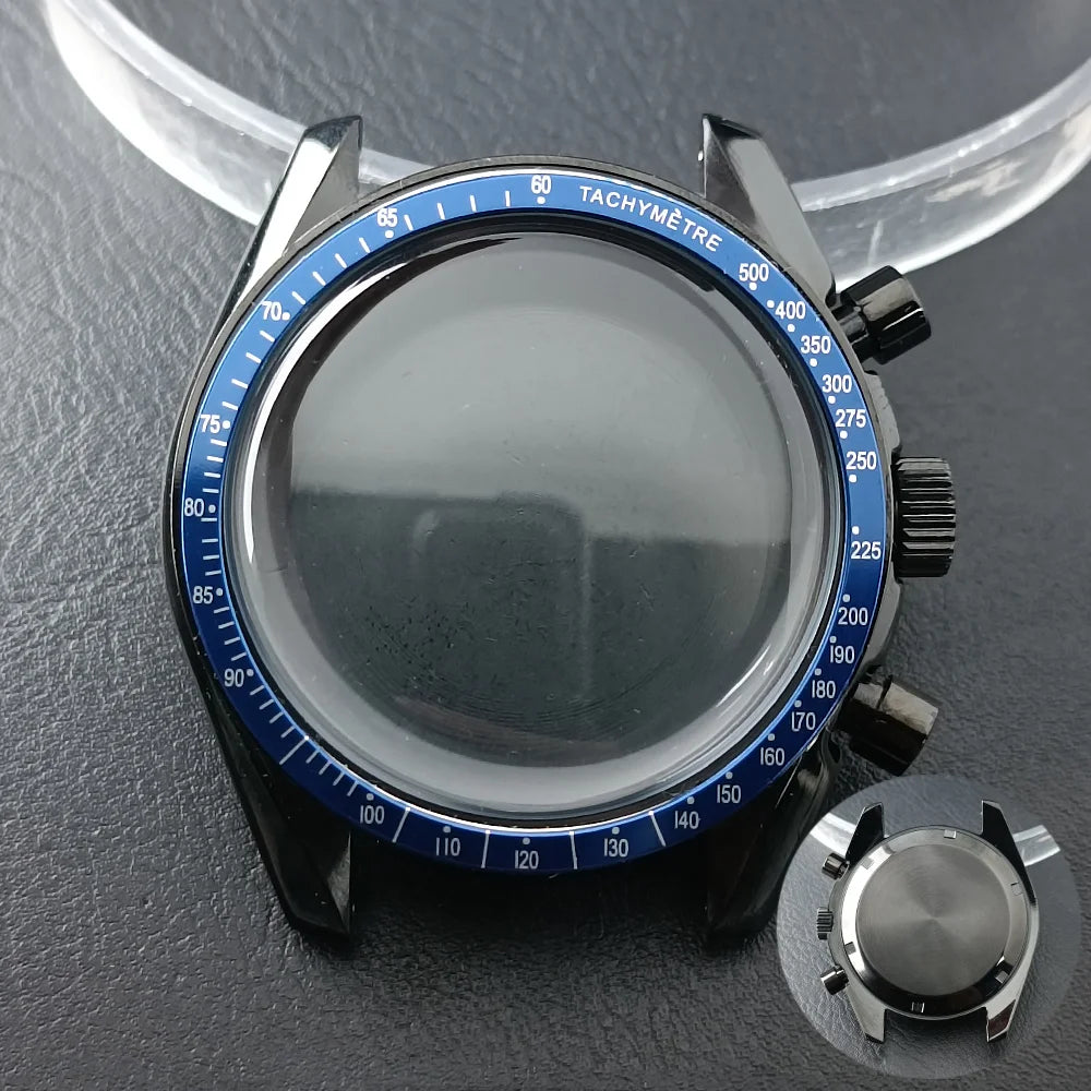 40mm Speedmaster Watch Case Stainless Steel For VK63 VK64 Chronograph Quartz Movement Mineral Moon Foorprint Sterile Caseback