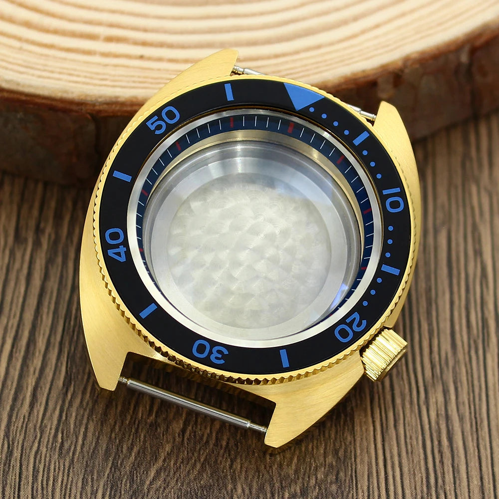 41mm Gold PVD Captain Willard Watch Case Domed Sapphire Tuna Turtle for Seiko MOD NH35 NH36 NH34 4R36 Movts Abalone Screw Crown