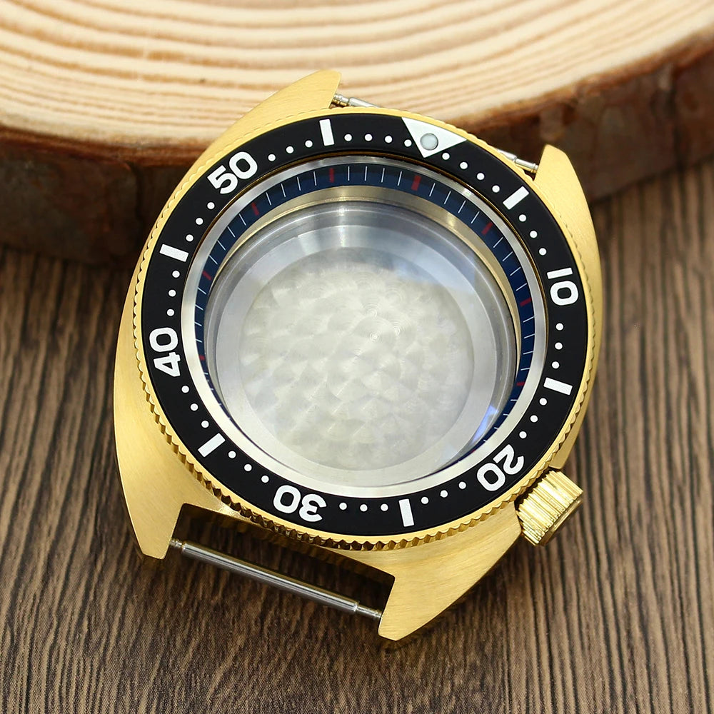 41mm Gold PVD Captain Willard Watch Case Domed Sapphire Tuna Turtle for Seiko MOD NH35 NH36 NH34 4R36 Movts Abalone Screw Crown