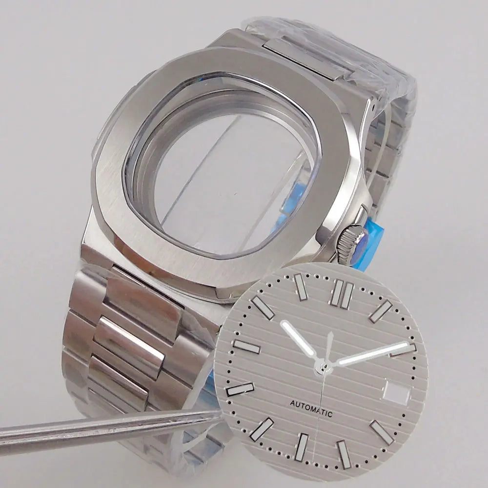 Square Watch Case fit for Philippe Nautilus 40mm Japan NH35A NH34 NH70 Movement Sapphire Glass Watch Parts