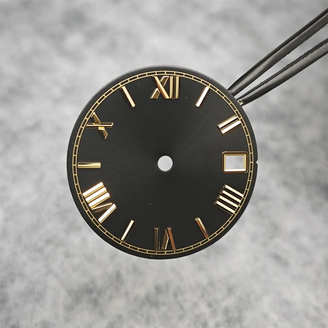 28.5mm Roman Scale Watch Dial Real Nail Modified Replacement Watch Faces with Single Calendar Window for NH35/NH36/4R Movement