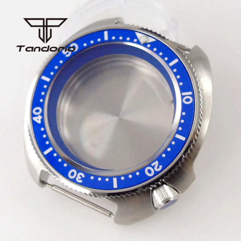 44mm Captain Willard Watch Case Stainless Steel Brushed Turtle Abalone 6105 Watch Case 20BAR Sapphire Glass Ceramic Rotating Bezel Fit NH34 NH35 NH36 ETA2824 PT5000 Movt