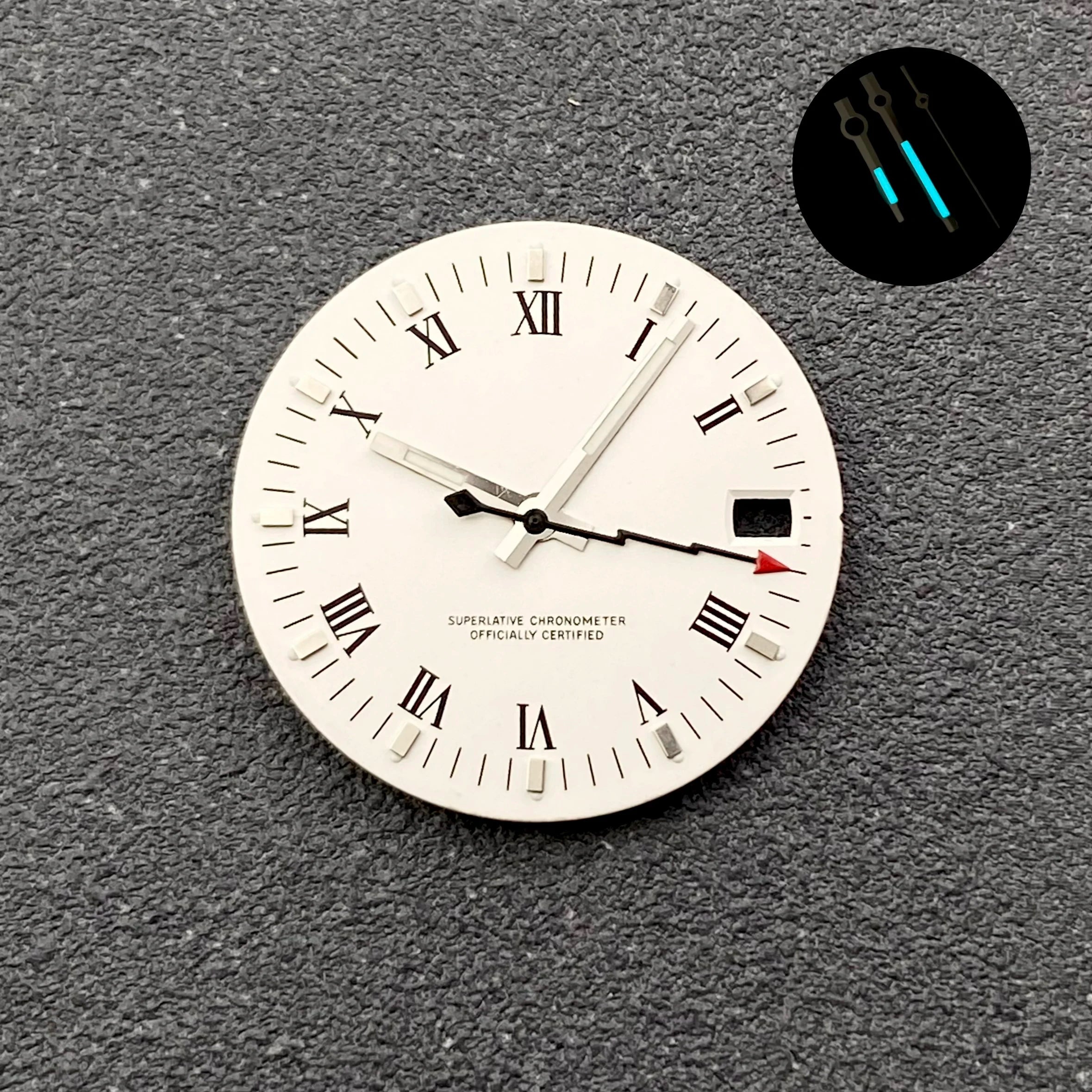 28.5mm NH35 Dial Roman numerals White Vintage No logo Single calendar Fit NH35 NH36 Movement Watch Dial Accessories