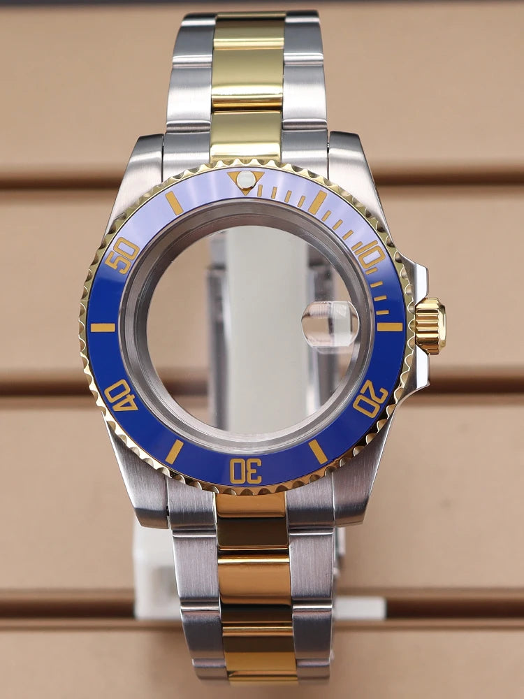 40mm Two Tone Sub / GMT Diver Watch Cases Bracelet Sapphire Glass For Seiko NH35 NH36 NH38 NH34 Miyota 8215 Eta2824 Movement 28.5mm Dial Submariner