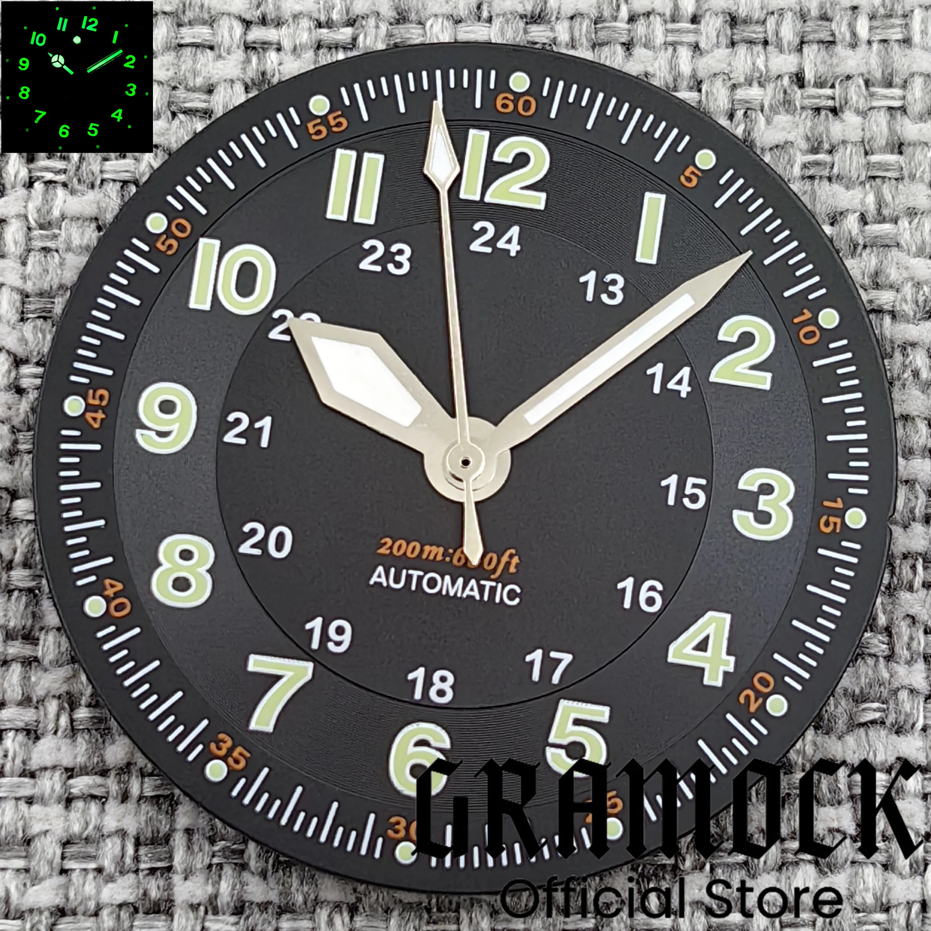 Gramock Classics Sterile 29mm Pilot Black Watch Dial Part for NH35/36 ETA PT5000 Miyota Mingzhu DG ST2130 Movement Part Hand Set